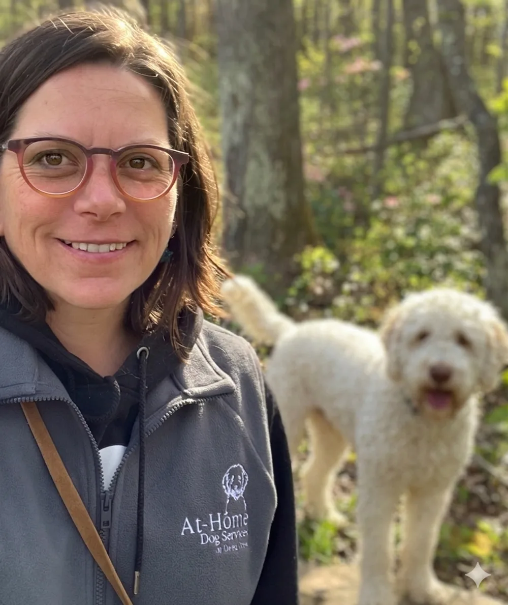 Georgia with a happy dog in the beautiful Deep Creek nature